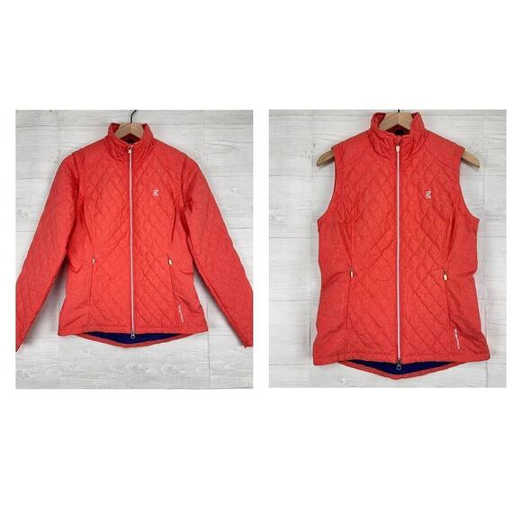 Zero Restriction Quilted Convertible Jacket Vest Women S Goose Down Golf Orange - Picture 1 of 16